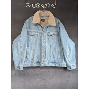 Vtg Lee Denim Jean Jacket Lt Wash Blue Sherpa Lined Button Up Men's XXL Trucker